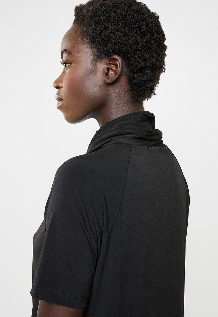 edit - Shift dress with drape neck detail - black
