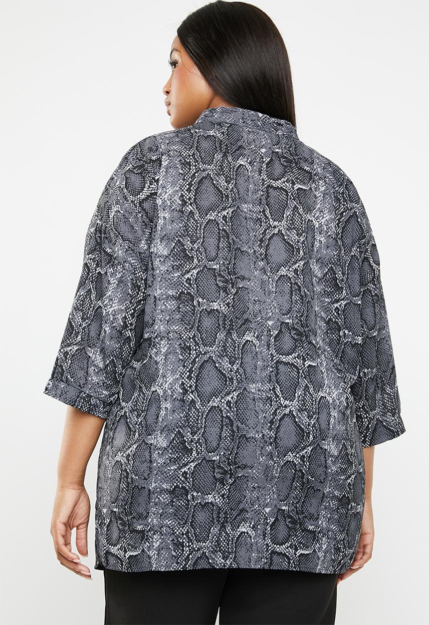 edit Plus - Henley collar blouse - grey 
