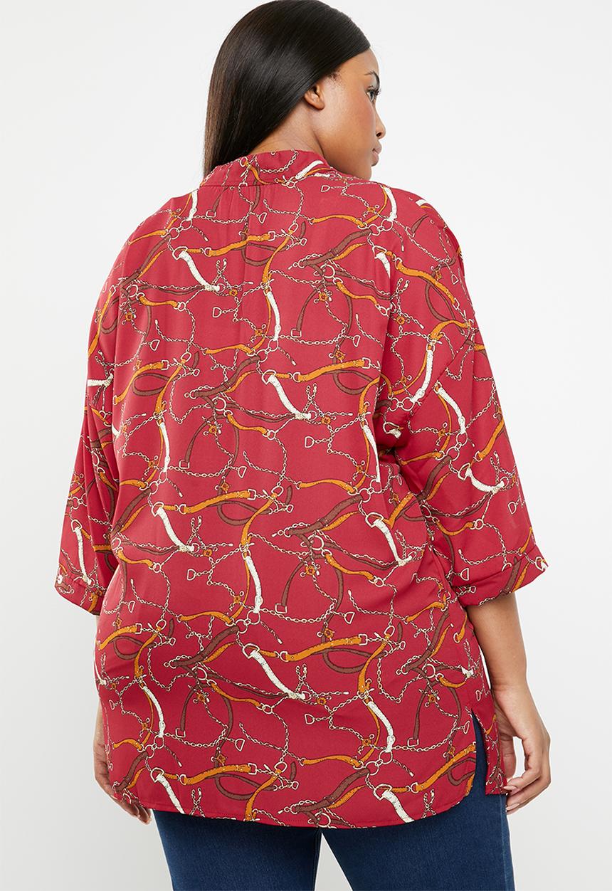 edit Plus - Henley collar blouse - red 