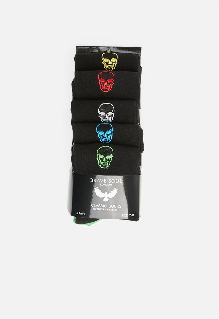 Brave Soul - Brave soul skull socks 5pk - black
