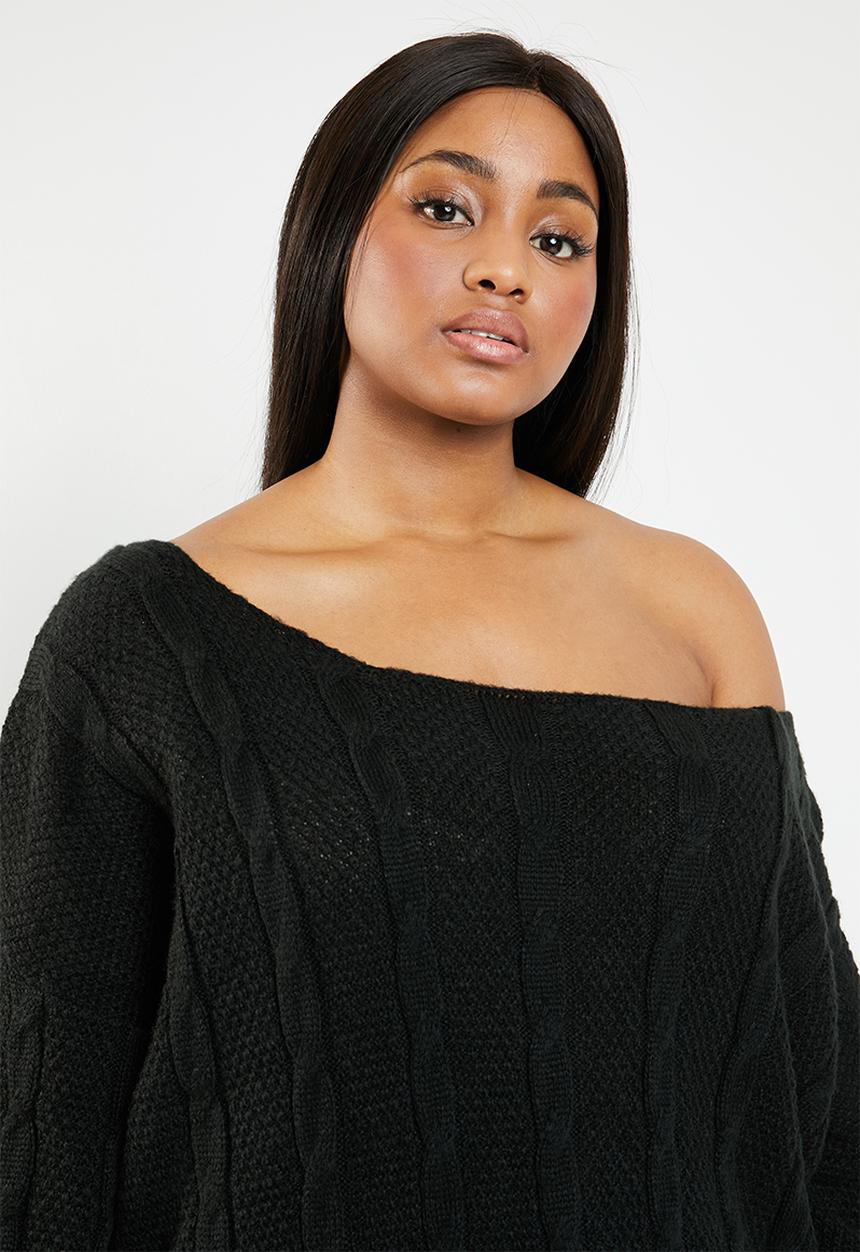 Missguided - Curve off shoulder knitted jumper - black