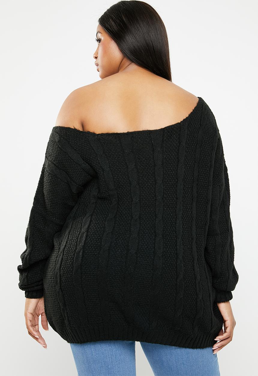 Missguided - Curve off shoulder knitted jumper - black