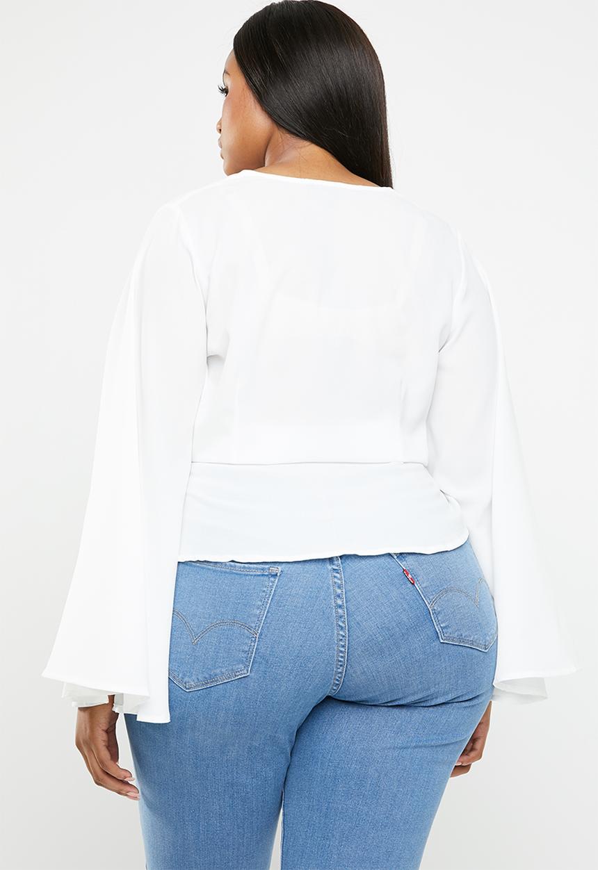 Missguided - Curve twist front flare sleeve top - white