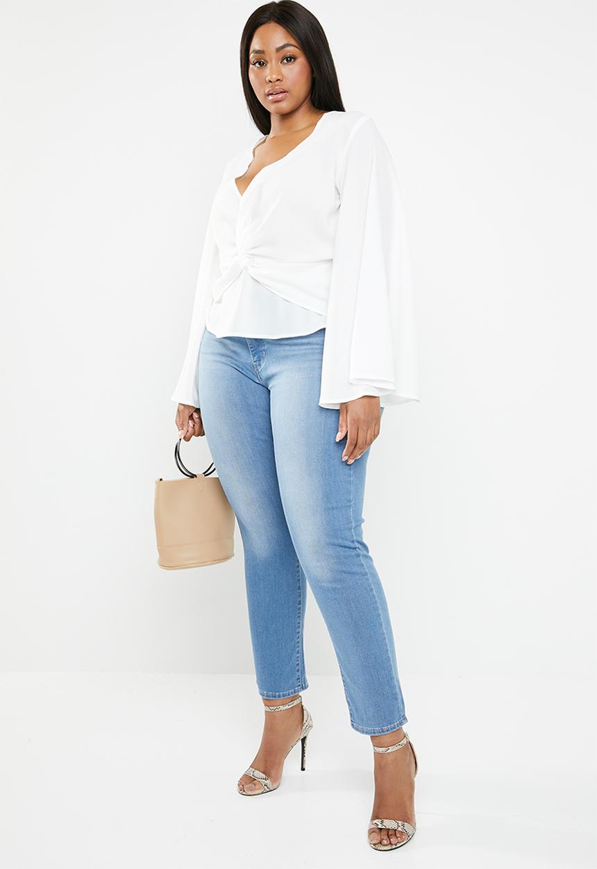 Missguided - Curve twist front flare sleeve top - white