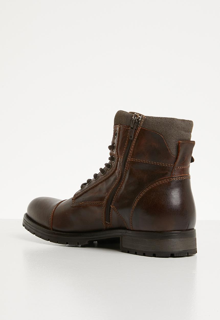 Jack & Jones - Albany leather military boot - brown