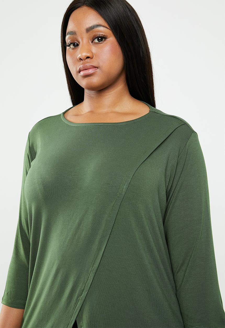 STYLE REPUBLIC PLUS - Mock wrap top - green 
