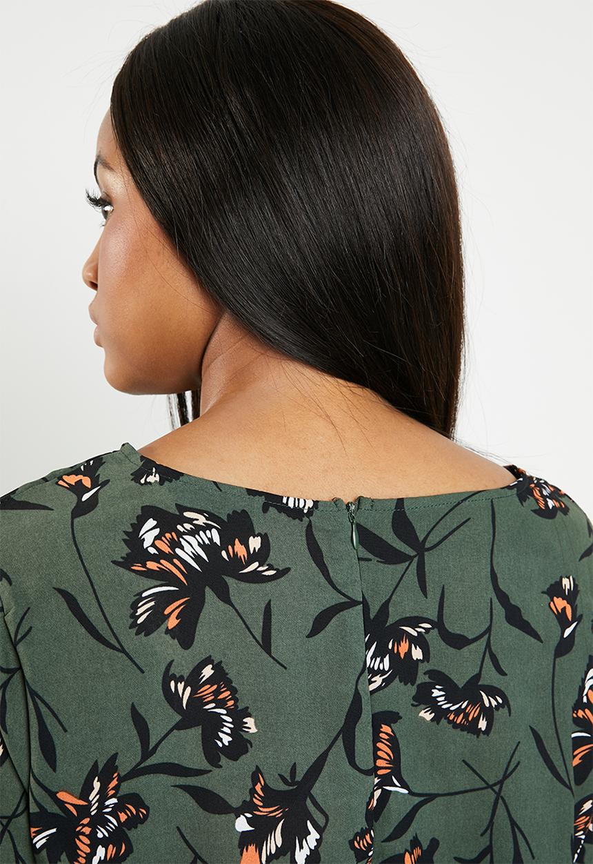 Brave Soul - Plus size asymmetric floral dress with bell sleeves - multi