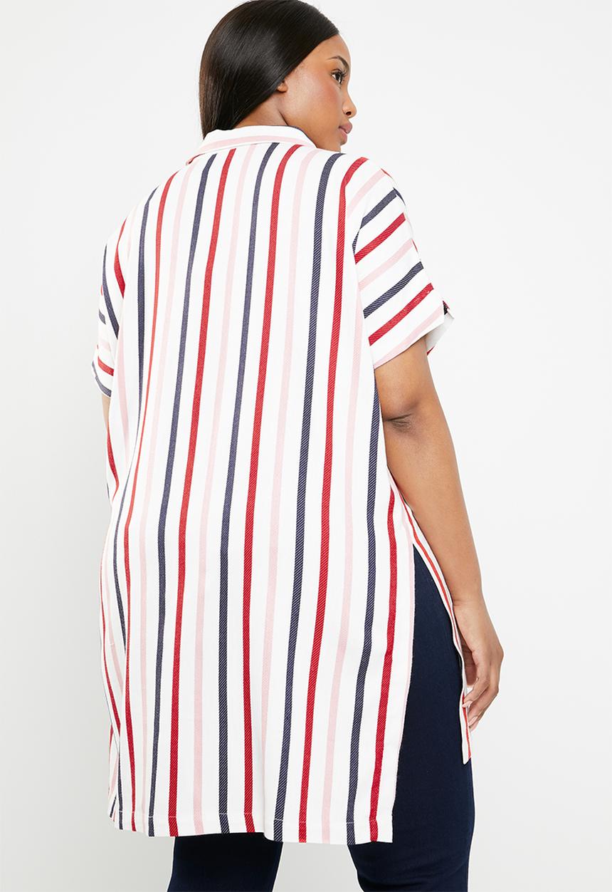 AMANDA LAIRD CHERRY - Thozoma plus stripey tunic with side splits - multi