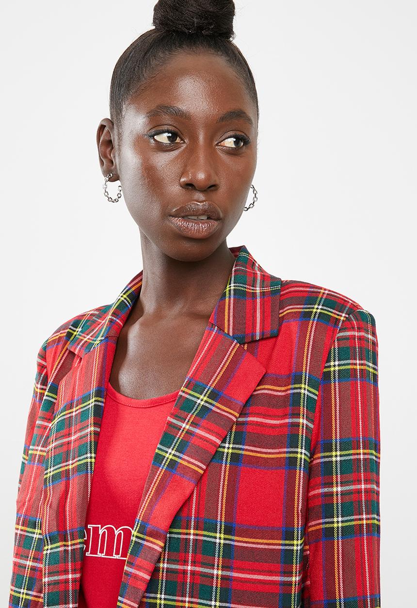 Missguided - Checked oversized blazer - red