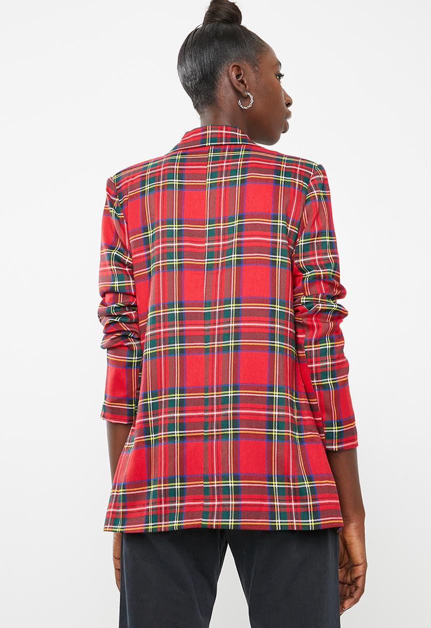 Missguided - Checked oversized blazer - red