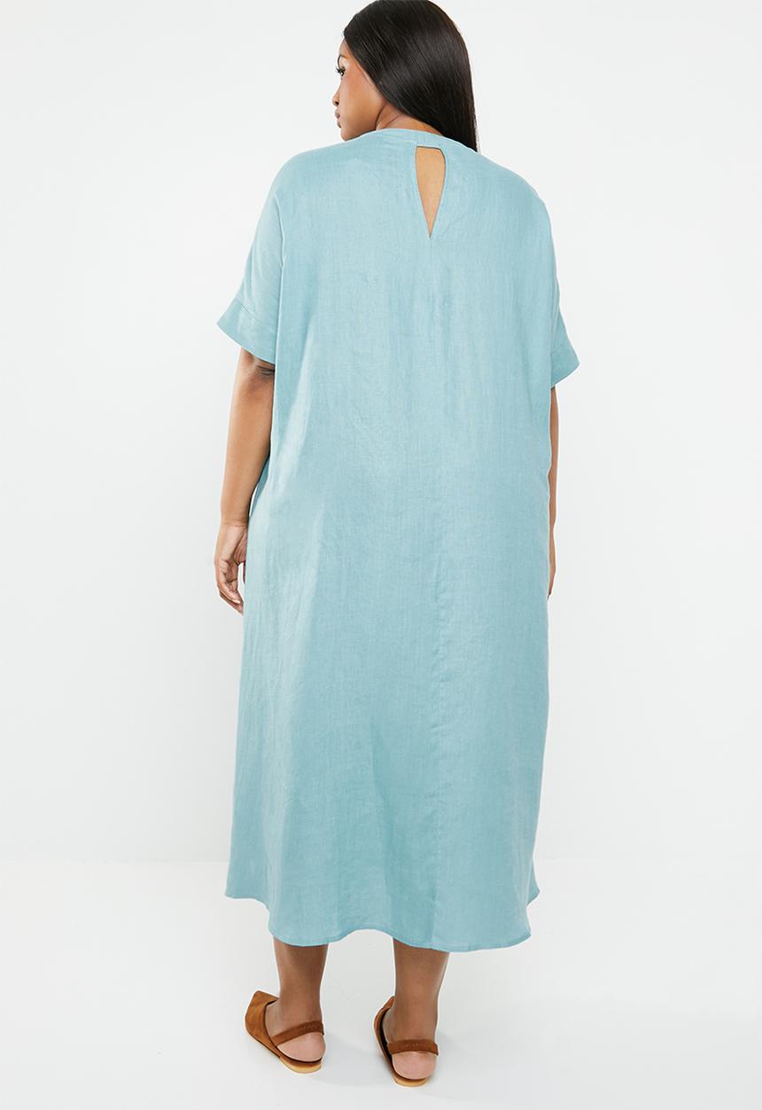 AMANDA LAIRD CHERRY - Lumka plus stripey kaftan with front tie - blue