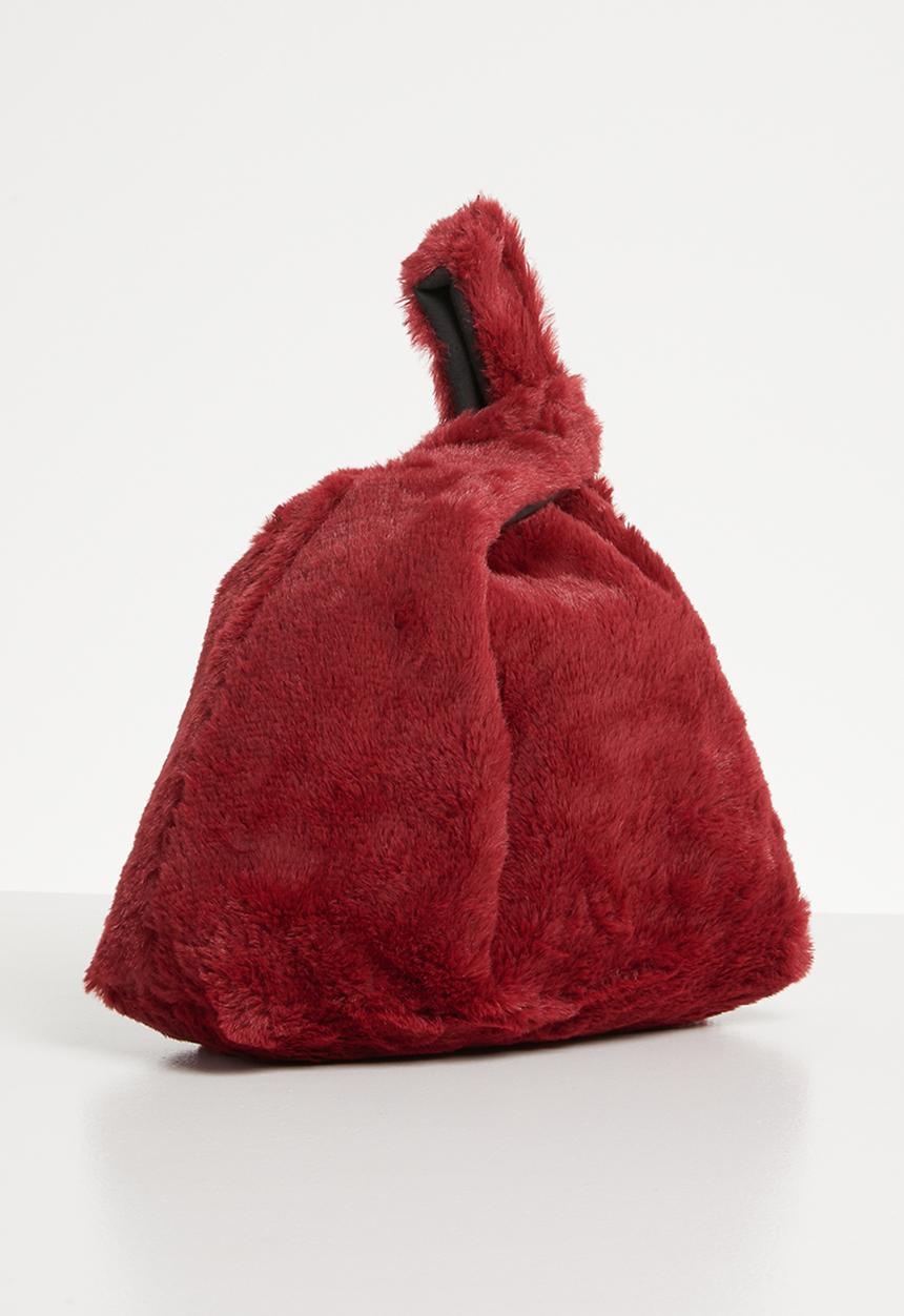 Superbalist - Faux fur knotted bag-burgundy