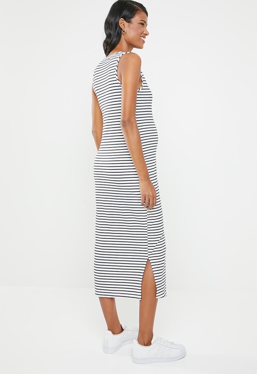 edit Maternity - Button down ribbed dress - navy & white