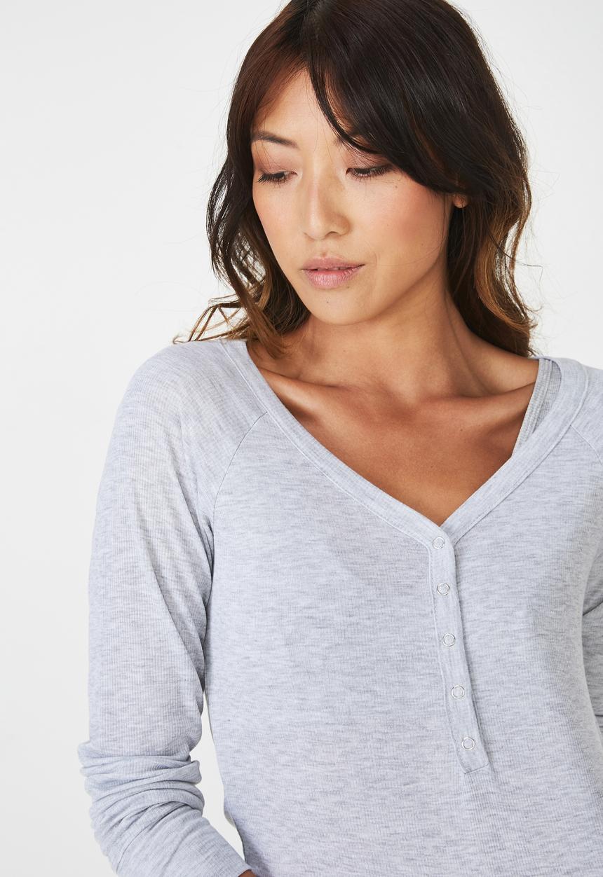 Cotton On - Rib henley long sleeve top - grey 