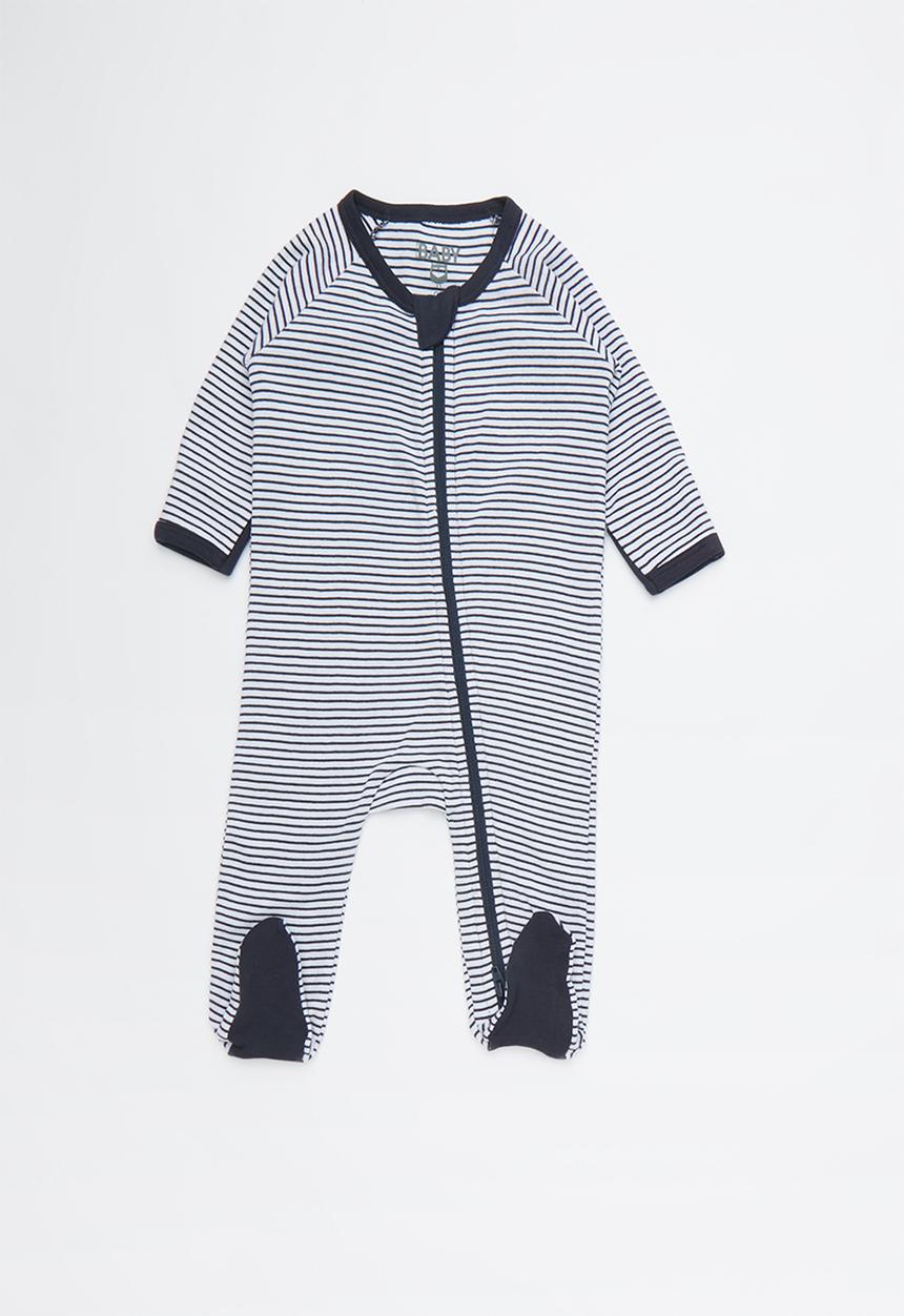 Cotton On - Nb long sleeve zip throu - white & navy