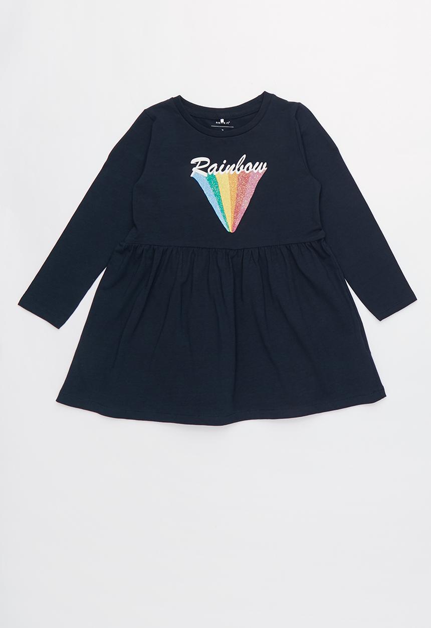 Name It - Frikke rainbow print long sleeve tunic - navy