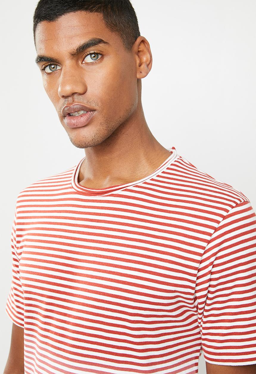 Only & Sons - Hanson bleached stripe tee - rust & cream 