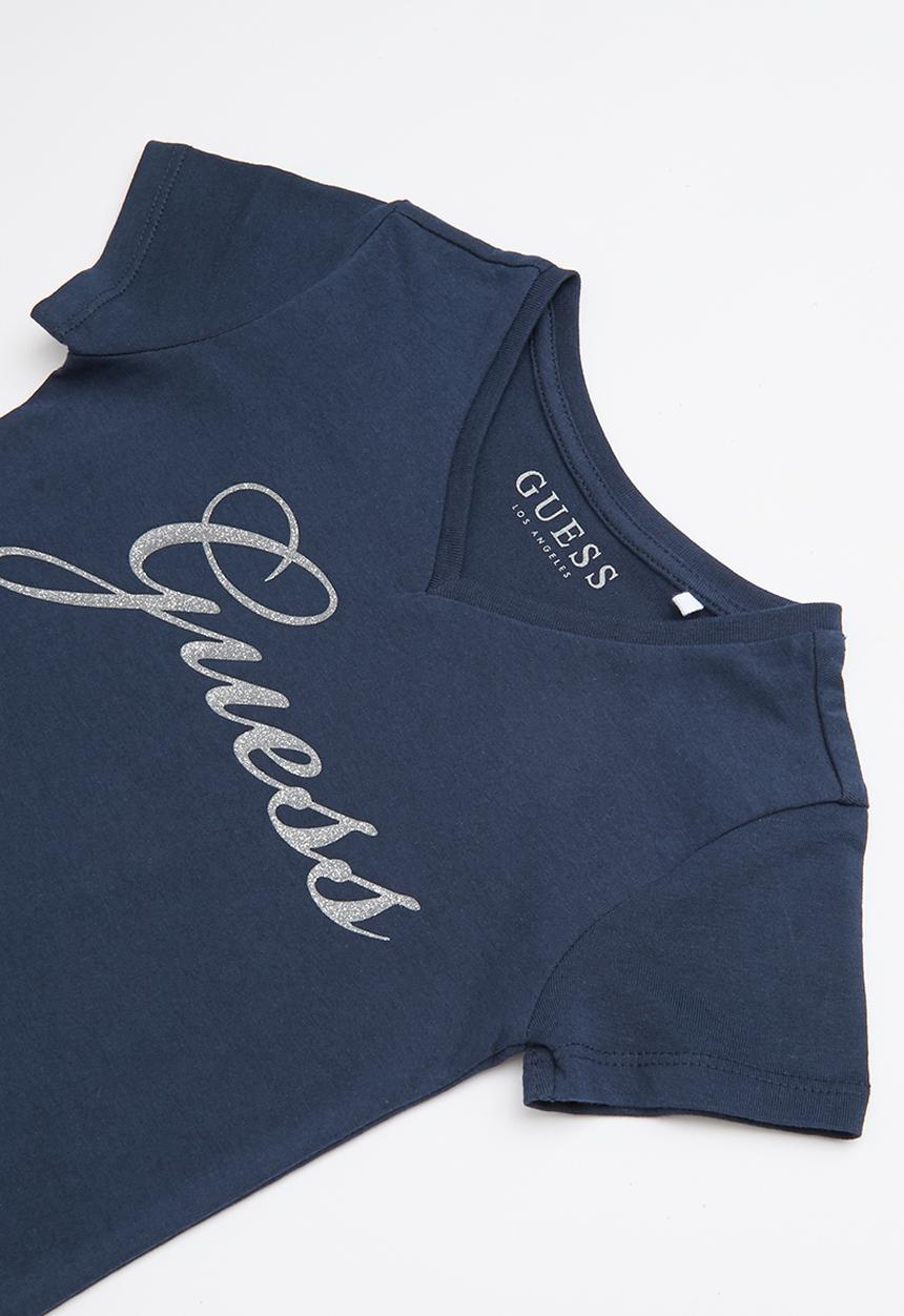 GUESS - Short sleeve script bling tee - navy & silver