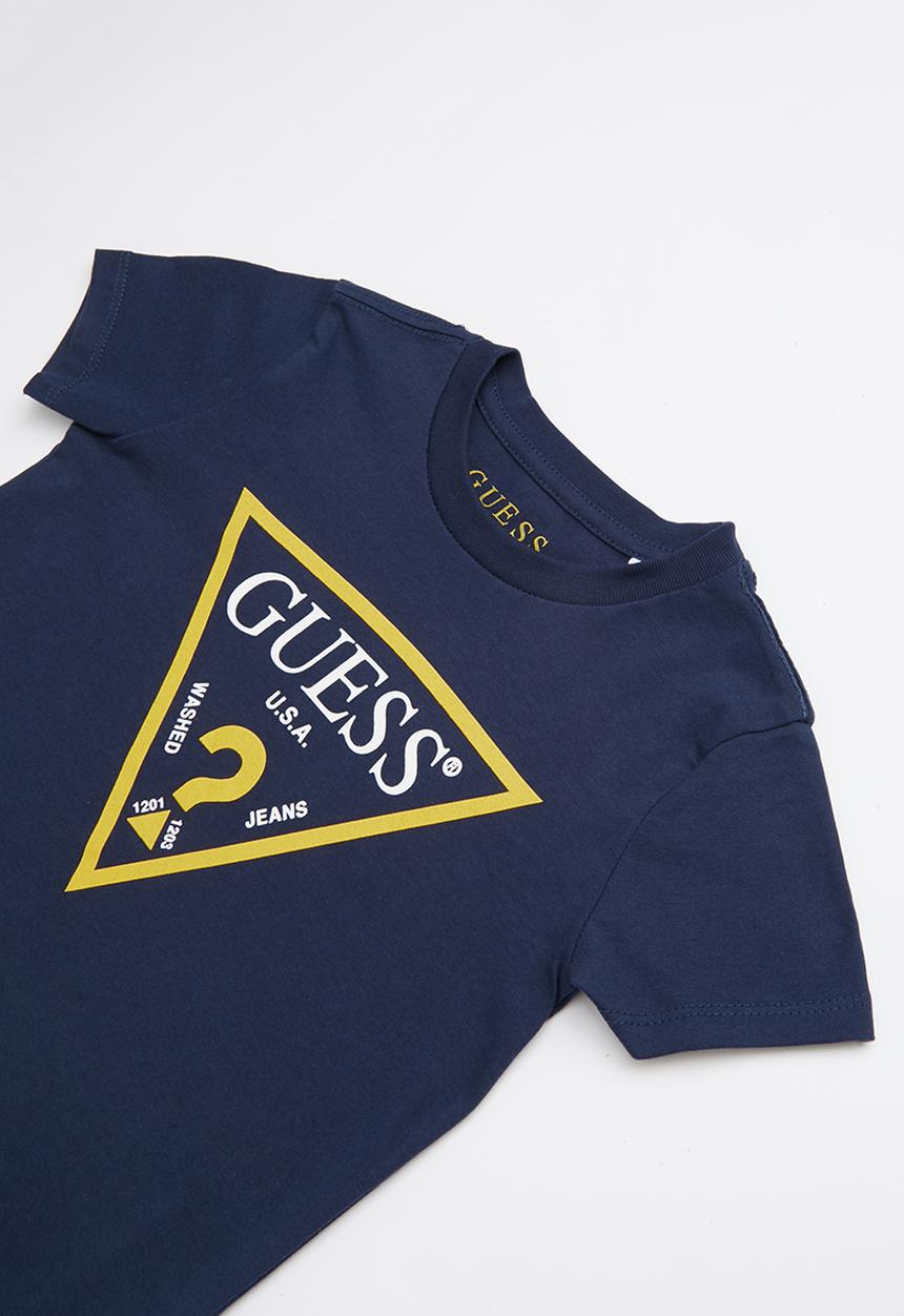 GUESS - Short sleeve  core triangle tee - navy & yellow