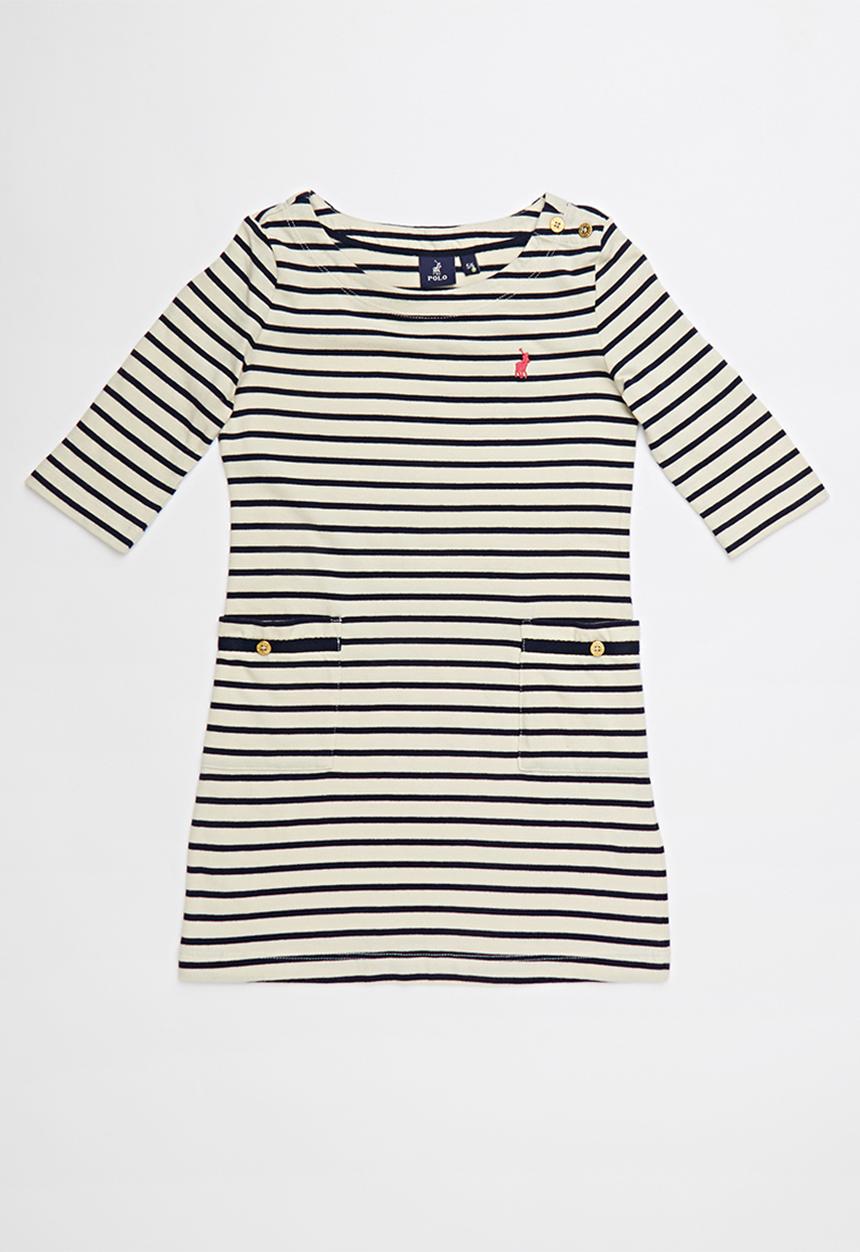 POLO - Harper striped dress - neutral & navy