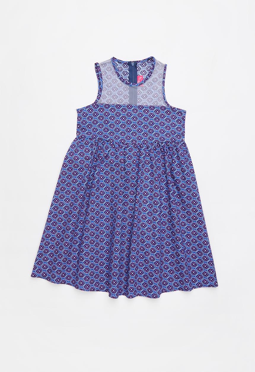 Pop Candy - Mesh insert geometric print dress - blue