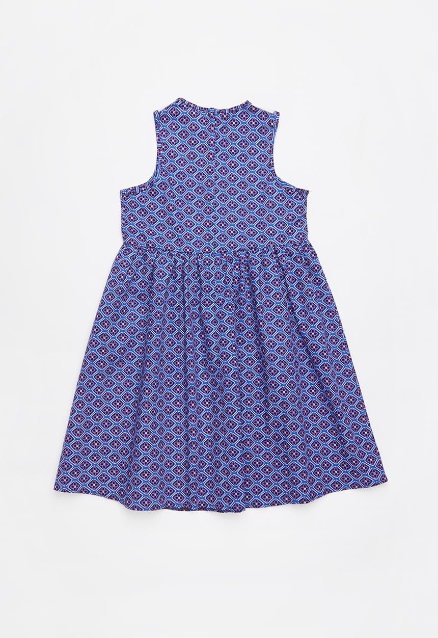 Pop Candy - Mesh insert geometric print dress - blue