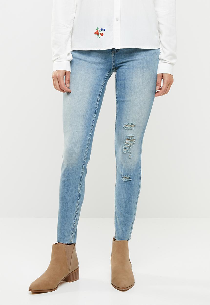 Jacqueline de Yong - Skinny regular floral ankle jeans - blue
