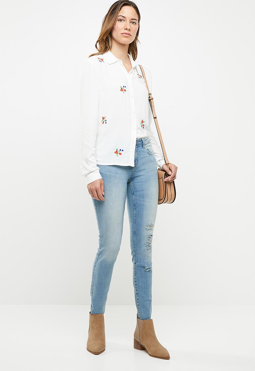 Jacqueline de Yong - Skinny regular floral ankle jeans - blue
