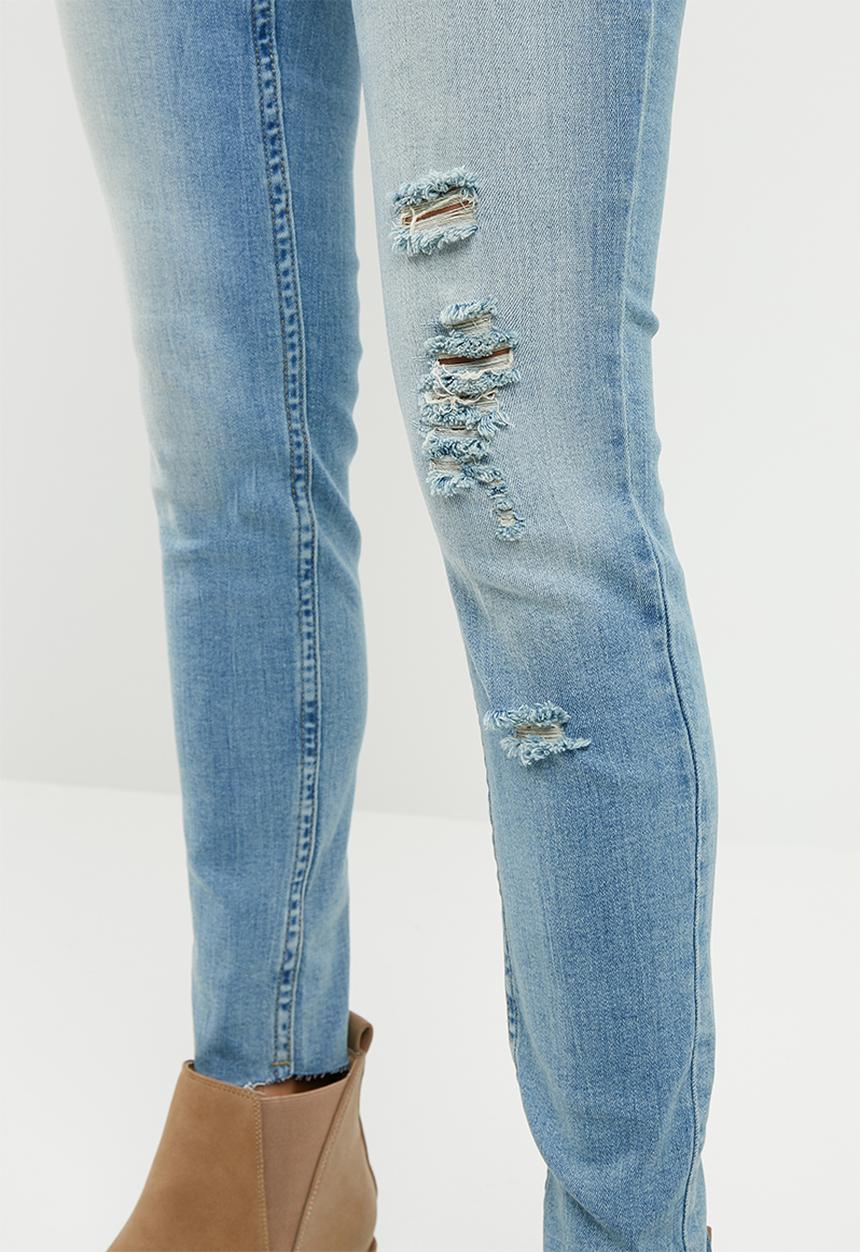 Jacqueline de Yong - Skinny regular floral ankle jeans - blue