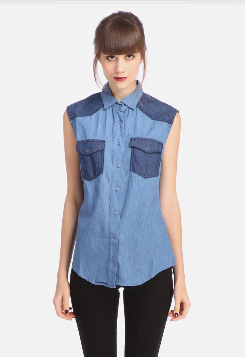 All About Eve - Double Denim Sleeveless Shirt 