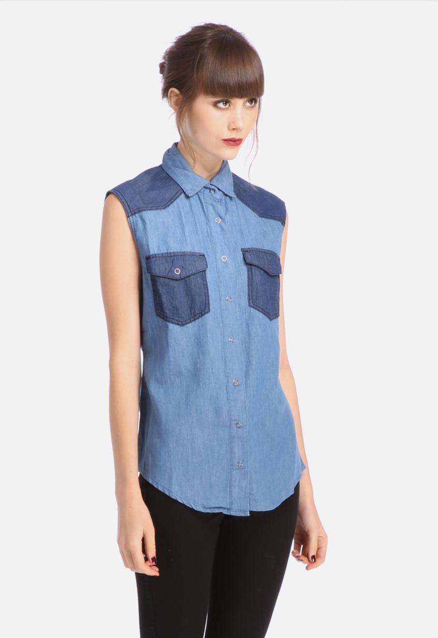 All About Eve - Double Denim Sleeveless Shirt 