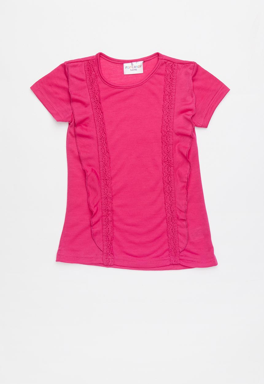 Pop Candy - Short sleeve tee with frill detail - pink