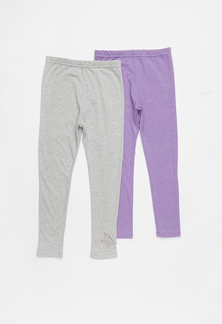 Pop Candy - Kids 2 pack leggings - grey & purple