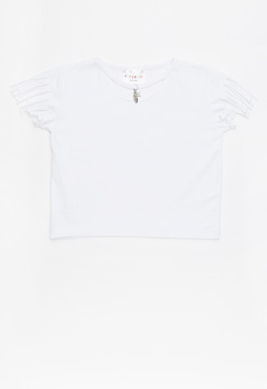 Pop Candy - Fringe sleeve top - white