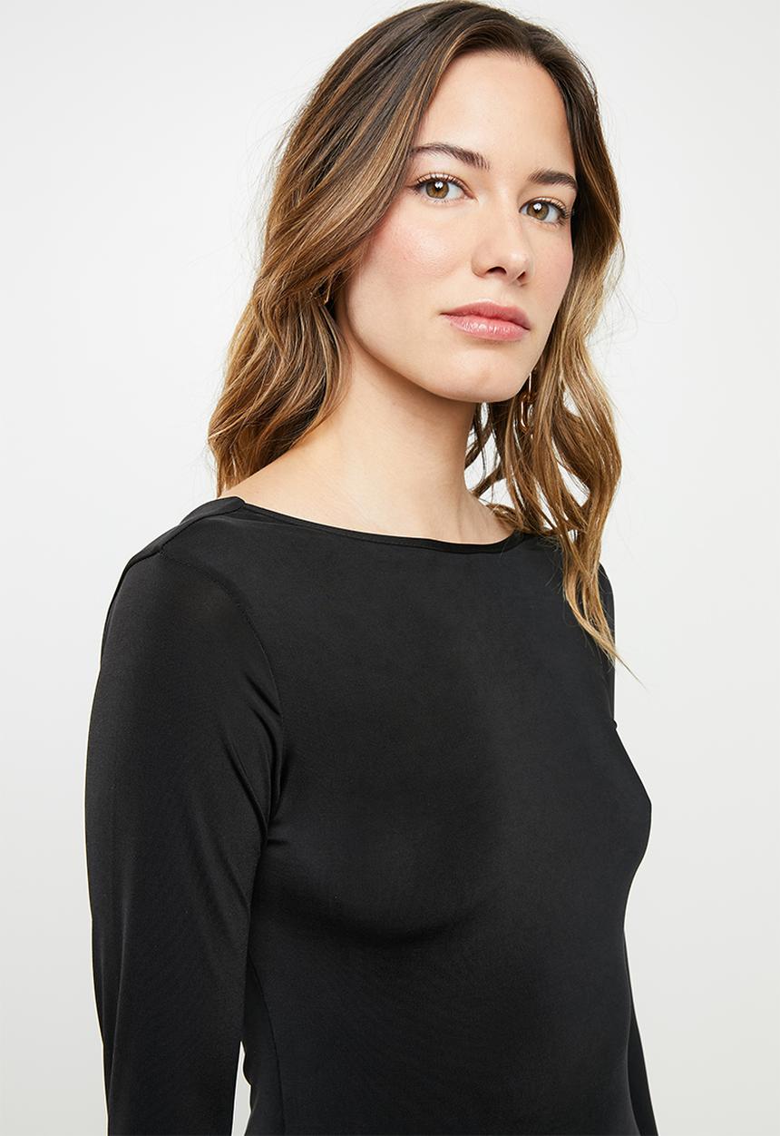 Missguided - Open back long sleeve mini dress black - black
