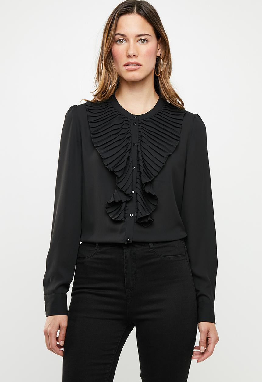 ONLY - Alicante pleat flounce blouse - black