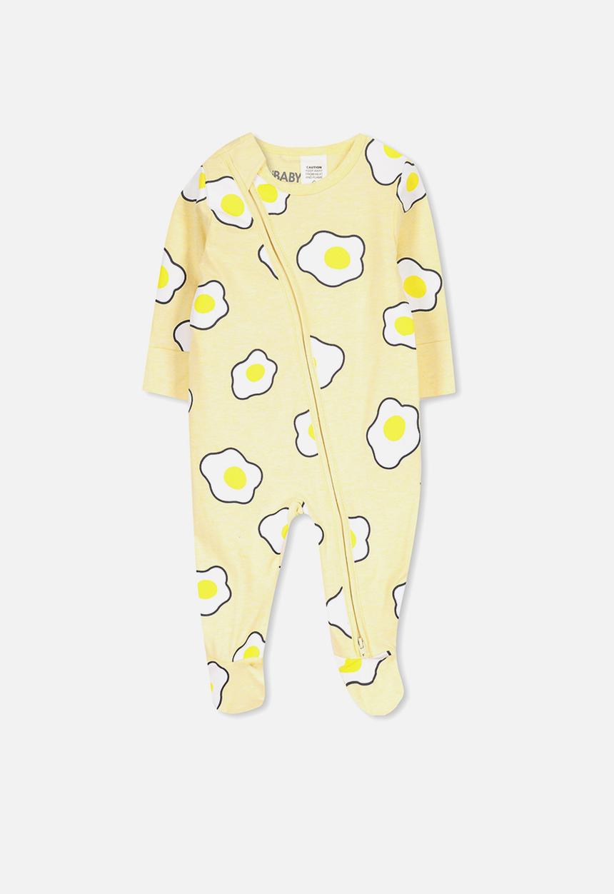 Cotton On - Mini zip through romper - yellow & white