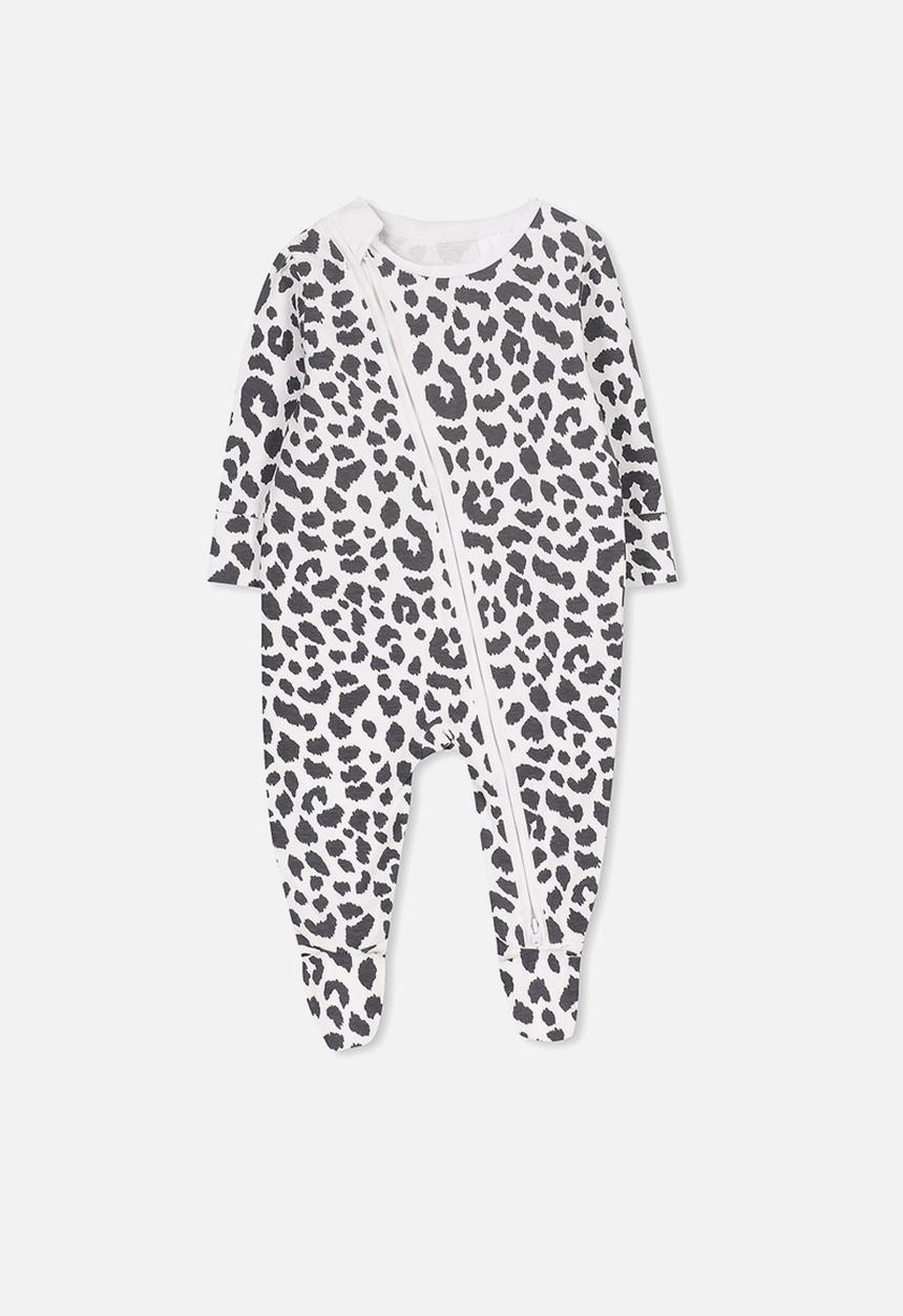 Cotton On - Mini zip through romper - white & black