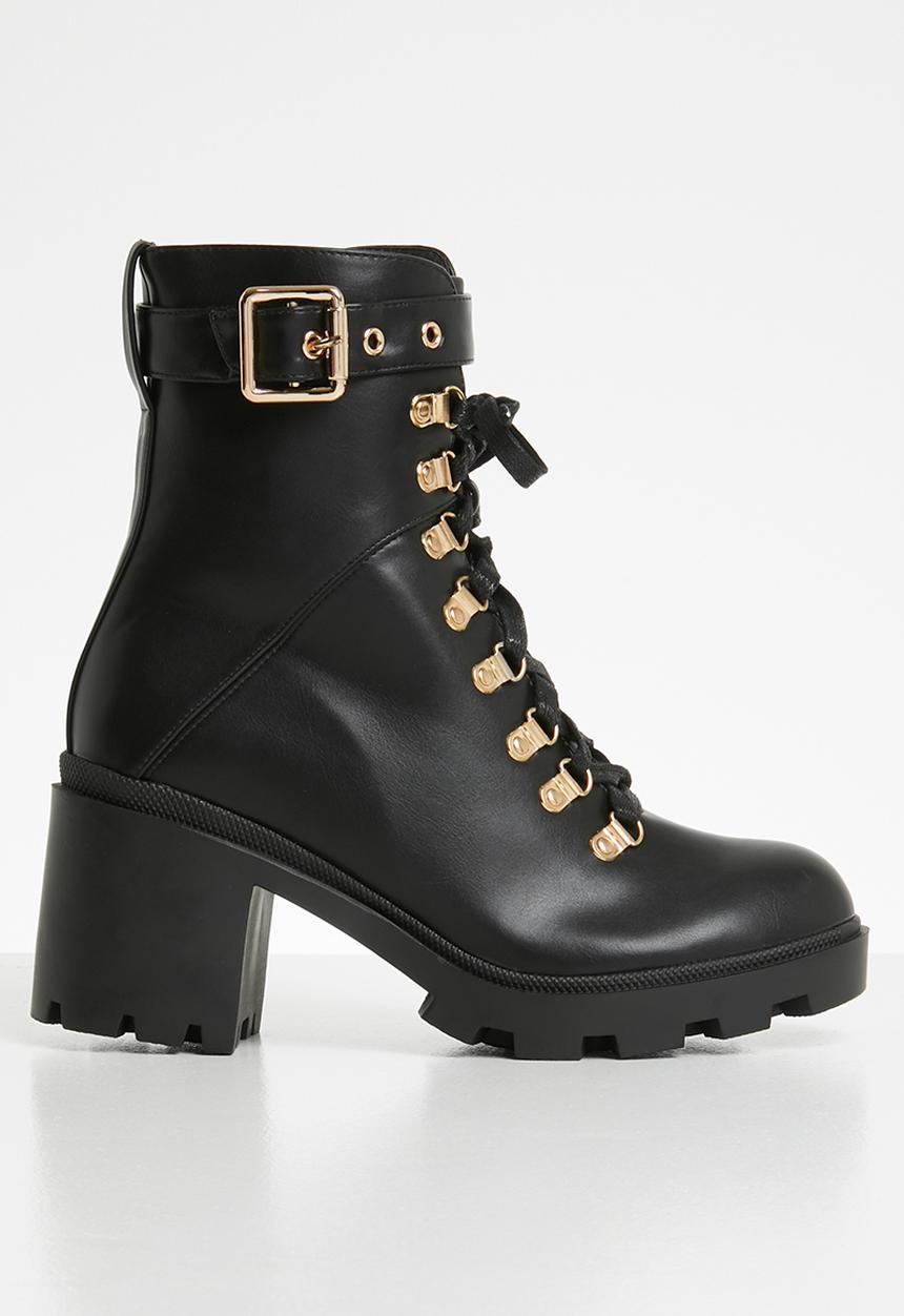 Public Desire - Faux leather combat boot - black pu