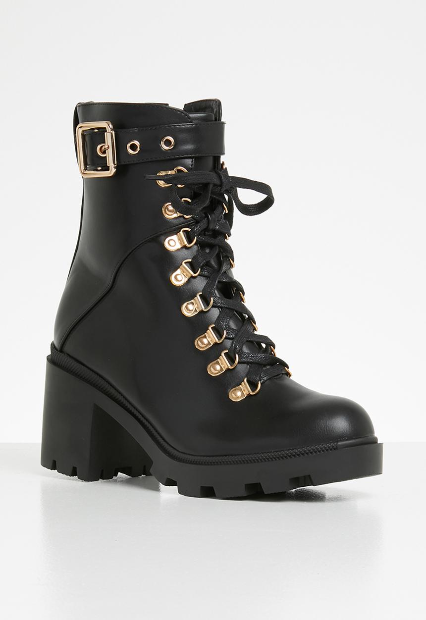 Public Desire - Faux leather combat boot - black pu