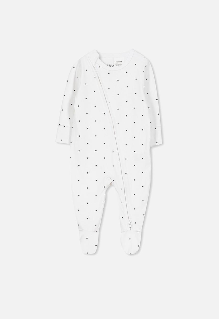 Cotton On - Mini zip through romper - white & black