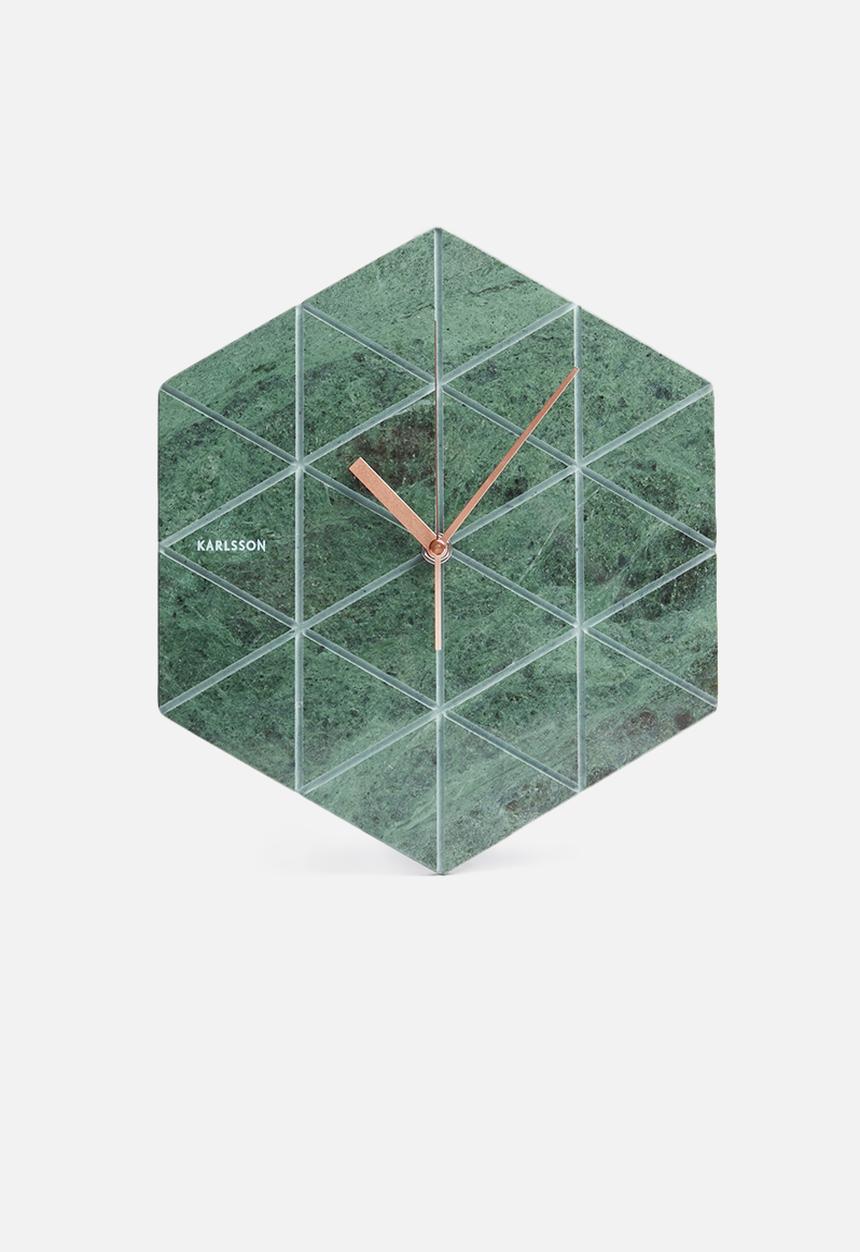 Present Time - Marble hexagon wall clock - green