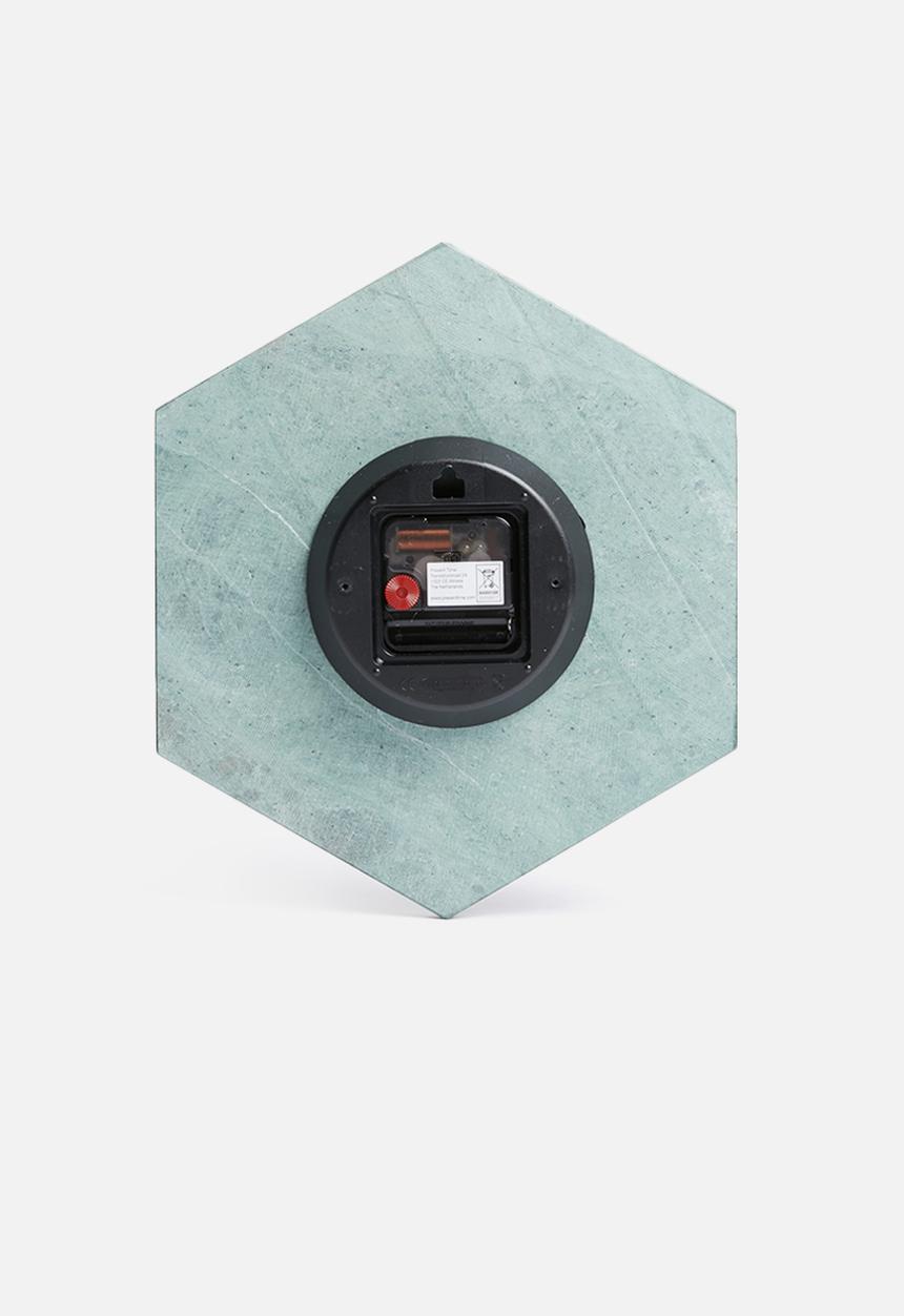 Present Time - Marble hexagon wall clock - green