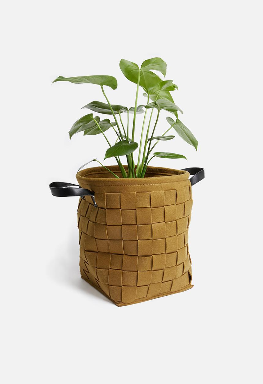 Present Time - Storage bag felt - round brown/leather handles