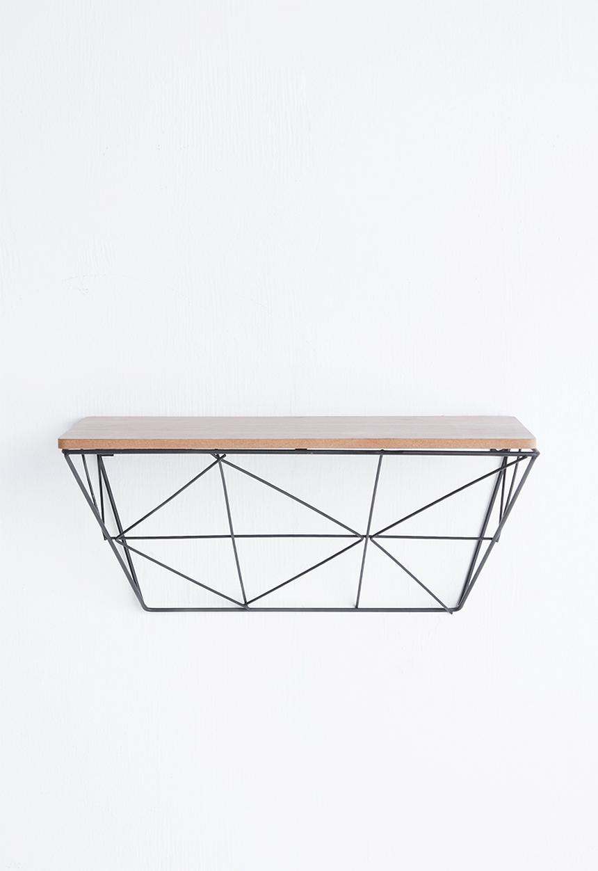 Present Time - Wooden shelf with iron raster - black