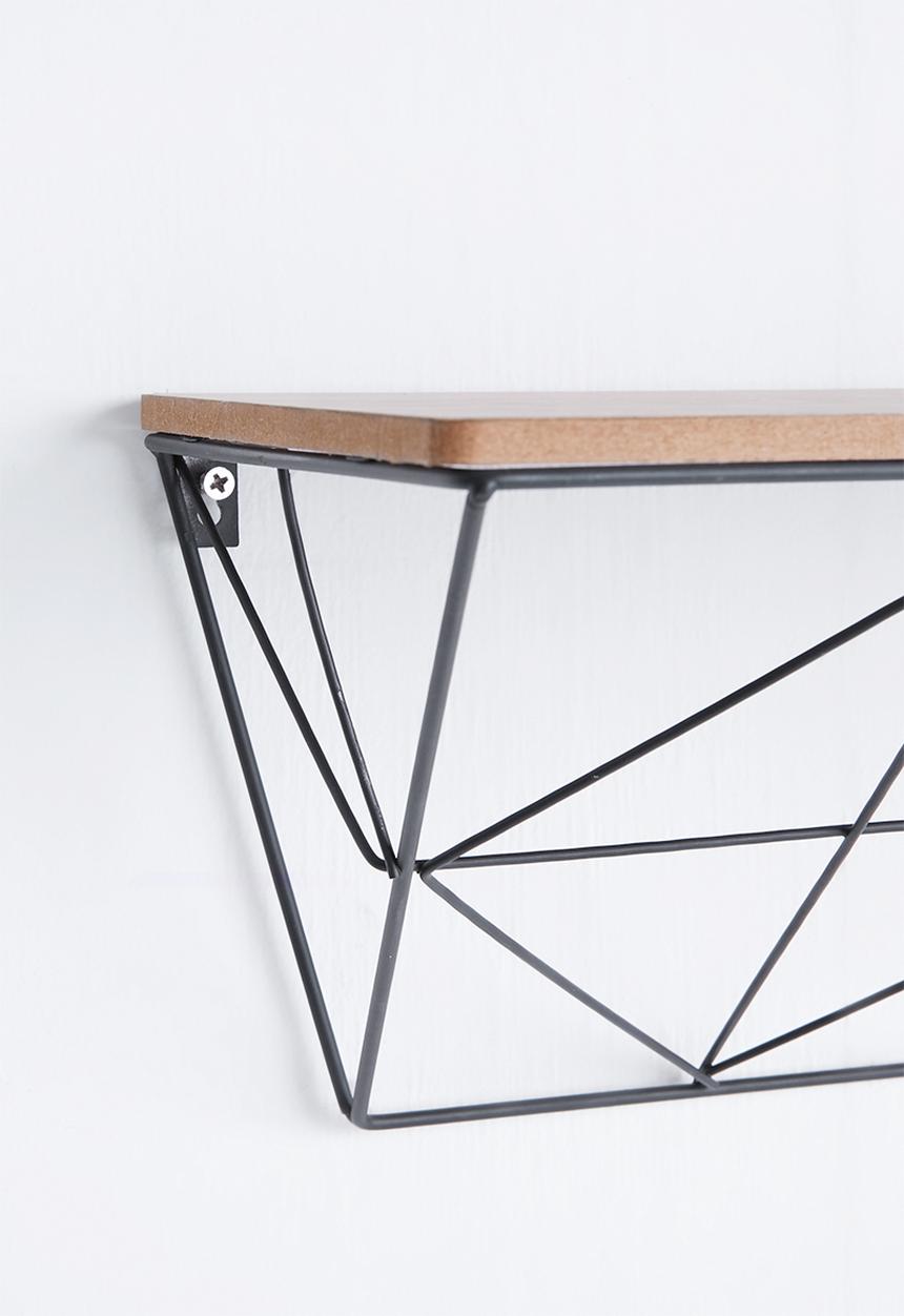 Present Time - Wooden shelf with iron raster - black
