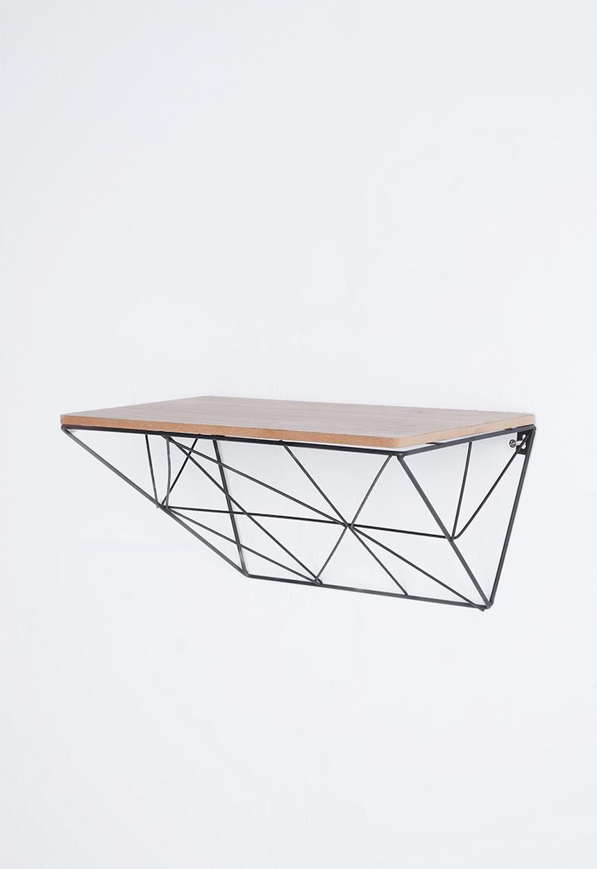 Present Time - Wooden shelf with iron raster - black