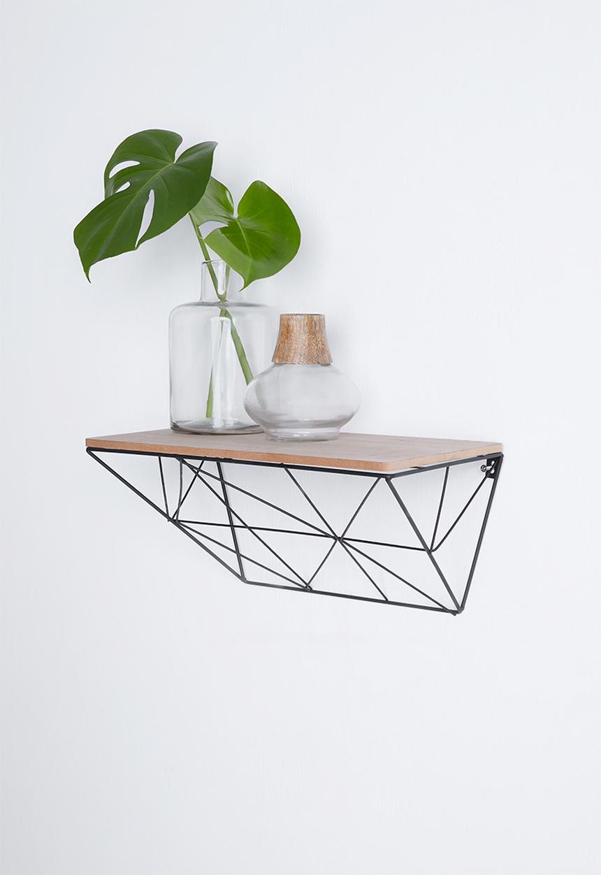 Present Time - Wooden shelf with iron raster - black