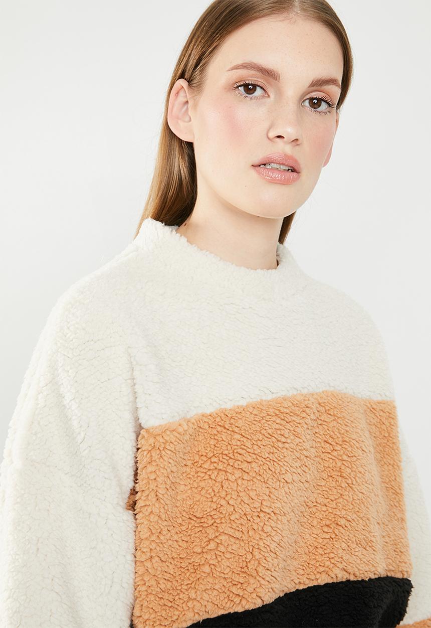 Missguided - Colour block borg crop sweat - multi