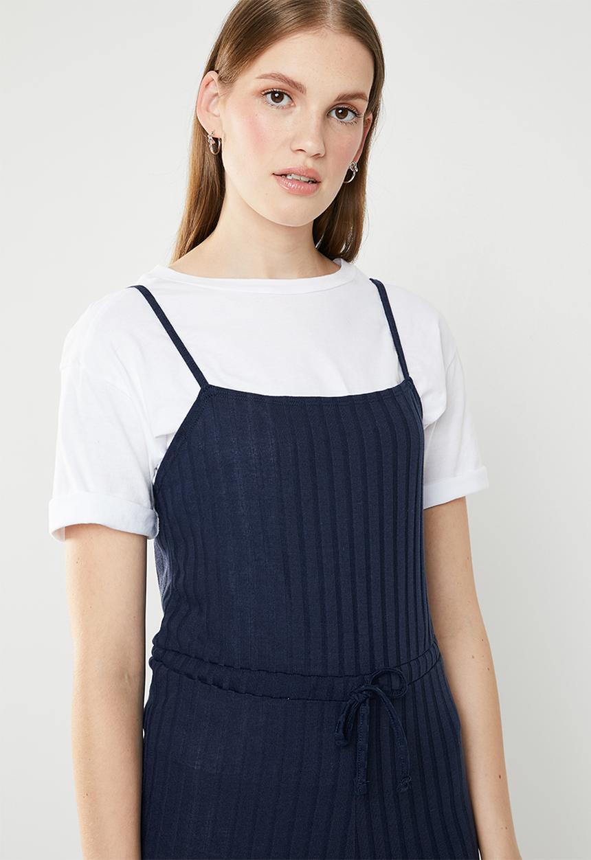 Missguided - Rib drawstring waist flare leg jumpsuit - navy